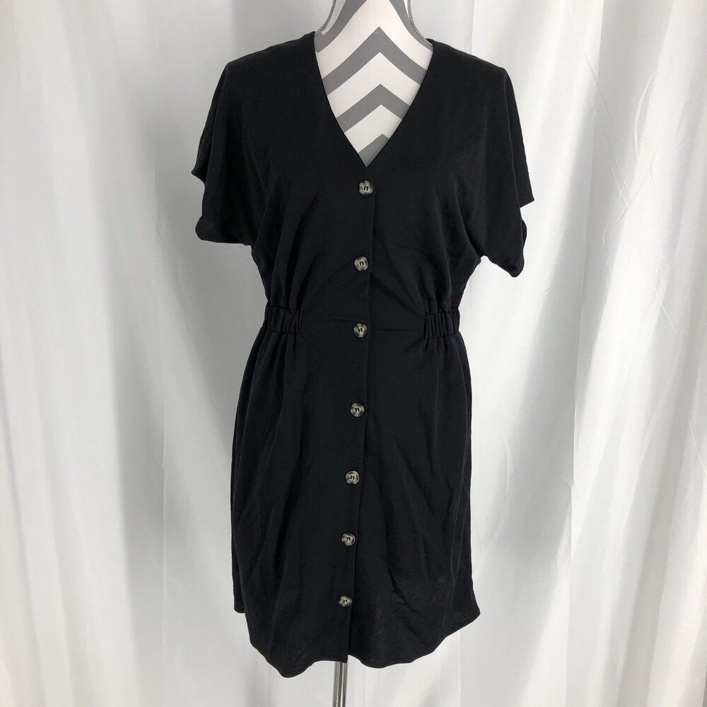 Lush Cinched Waist Buttoned Dress Black Small